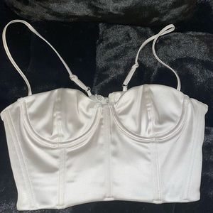 White fox satin crop top